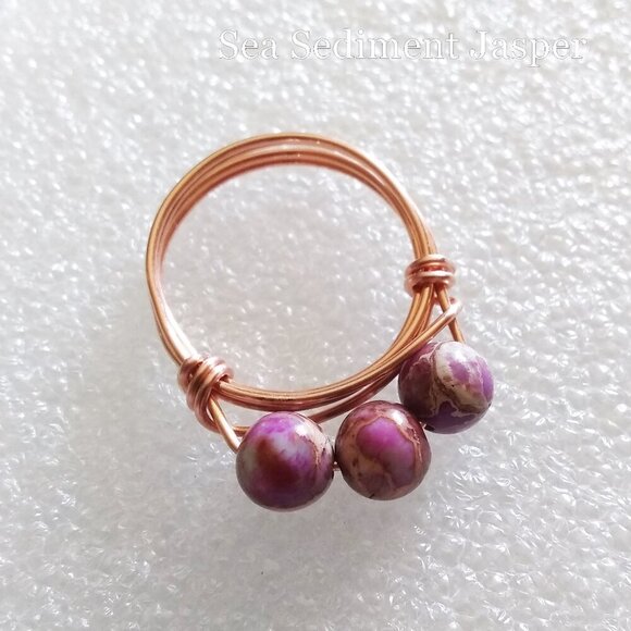 Pink + Mauve Sea Sediment Jasper! Feminine Beaded Ring - Sturdy Everyday Wear! - Picture 3 of 6